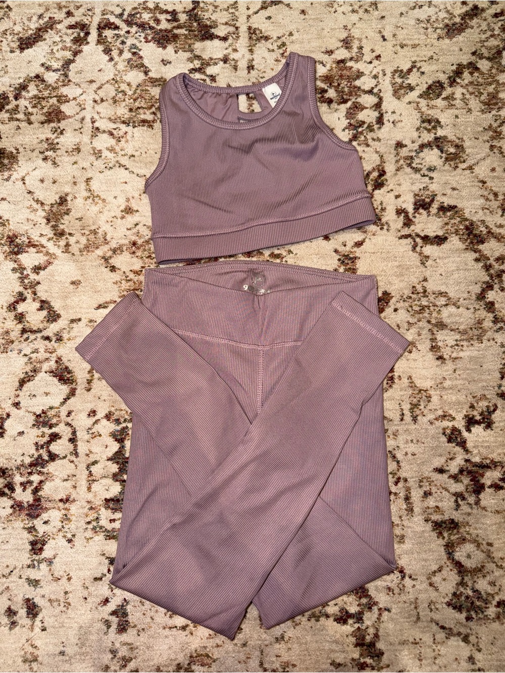 90 Degree By Reflex Dusty Mauve Ribbed Crop Tank & Leggings Set